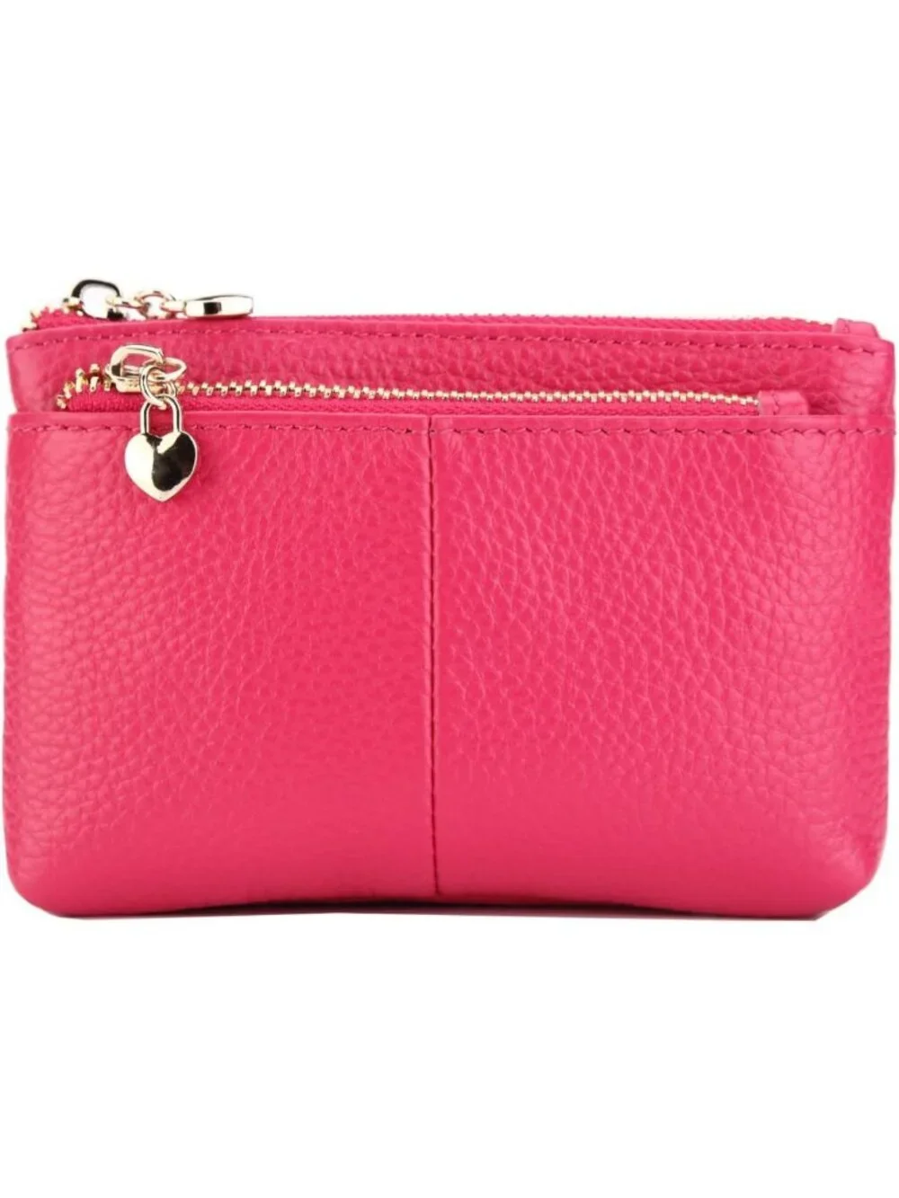 Genuine Leather Mini Coin Purse with Key Ring & Triple Zipper Card Holder Wallet